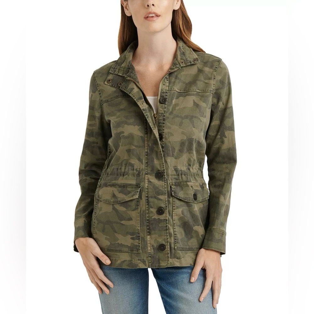 Luck Brand Green Button and Zip-Up Camo Jacket with Cargo Pockets XS